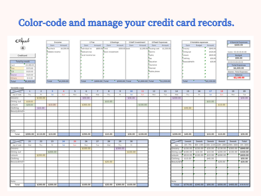 credit card excel template