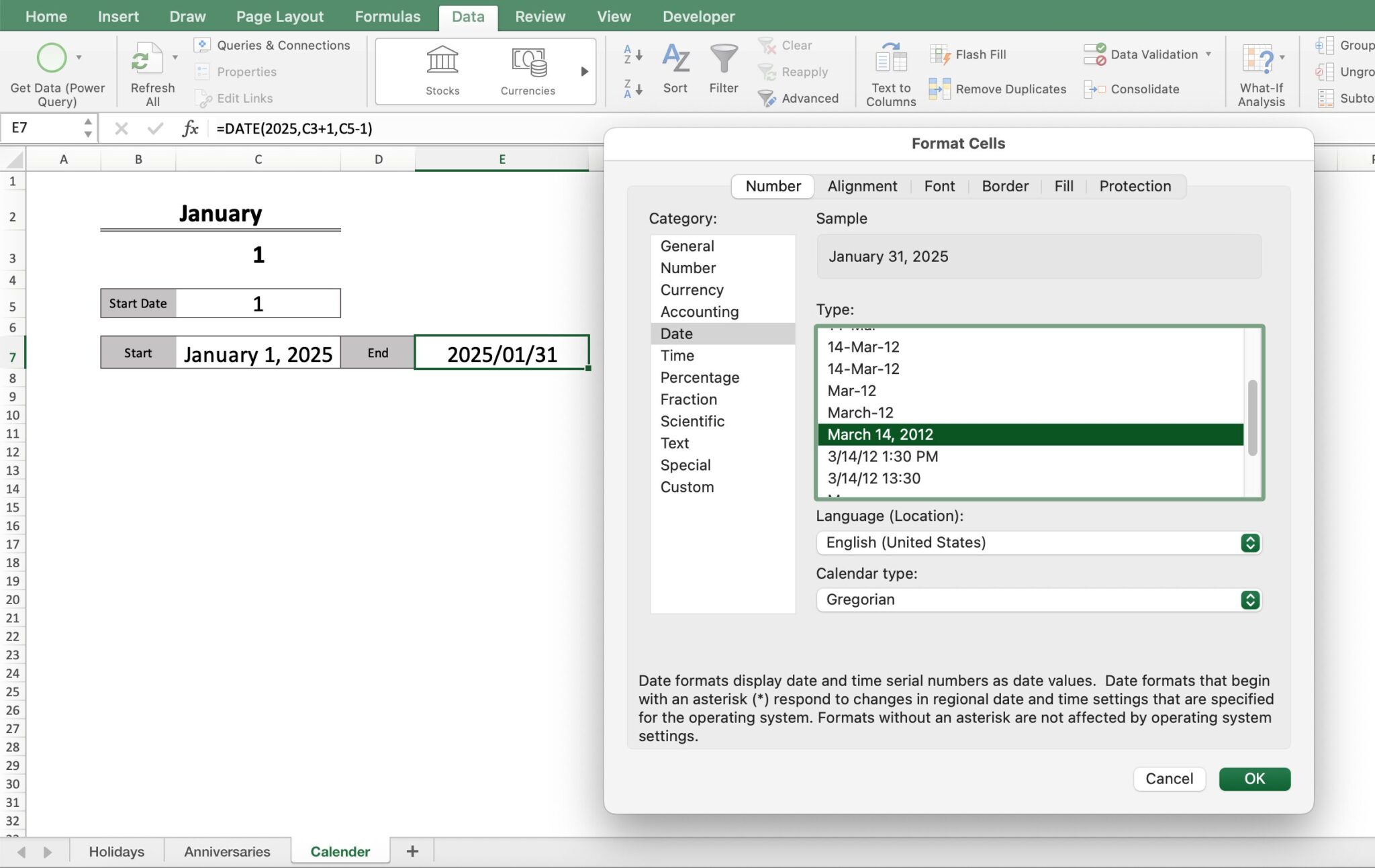 Starting with payday! How to create an Excel calendar with holidays ...