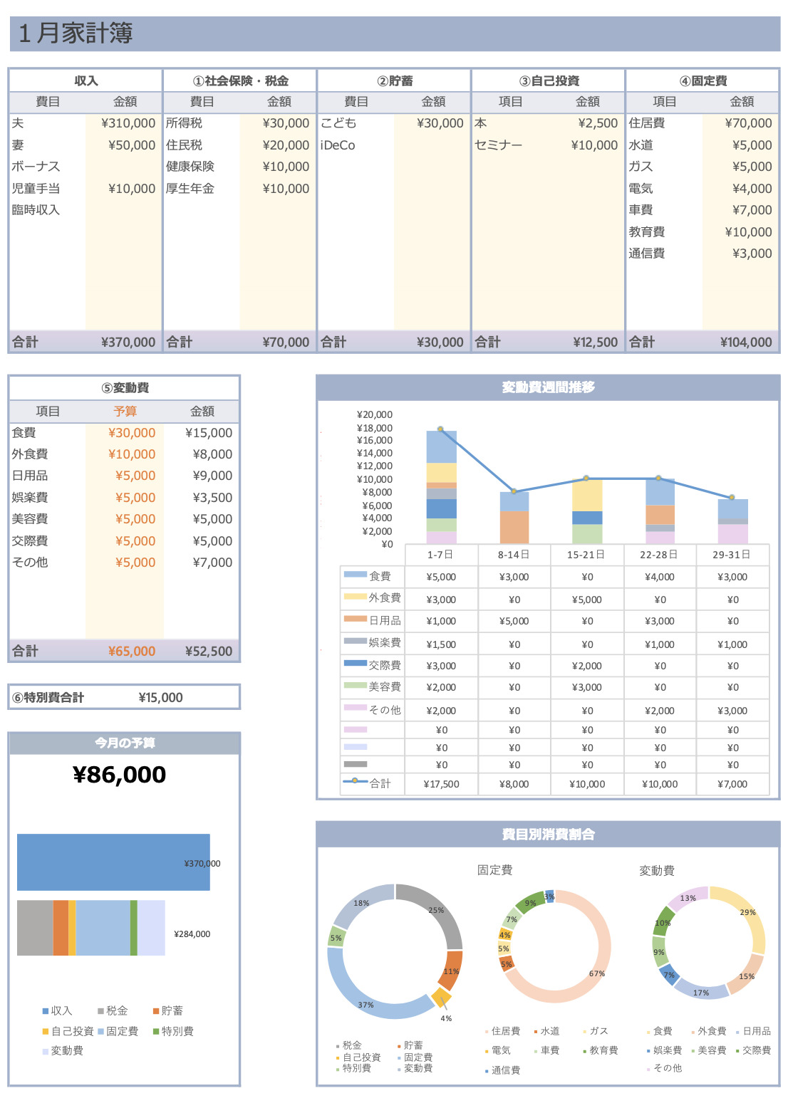 2022年エクセル家計簿印刷イメージ